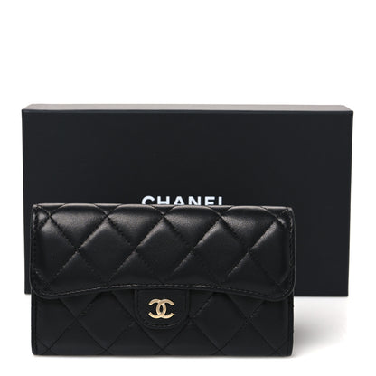Chanel Lambskin Quilted Medium Gusset Flap Wallet Black 9 of 9