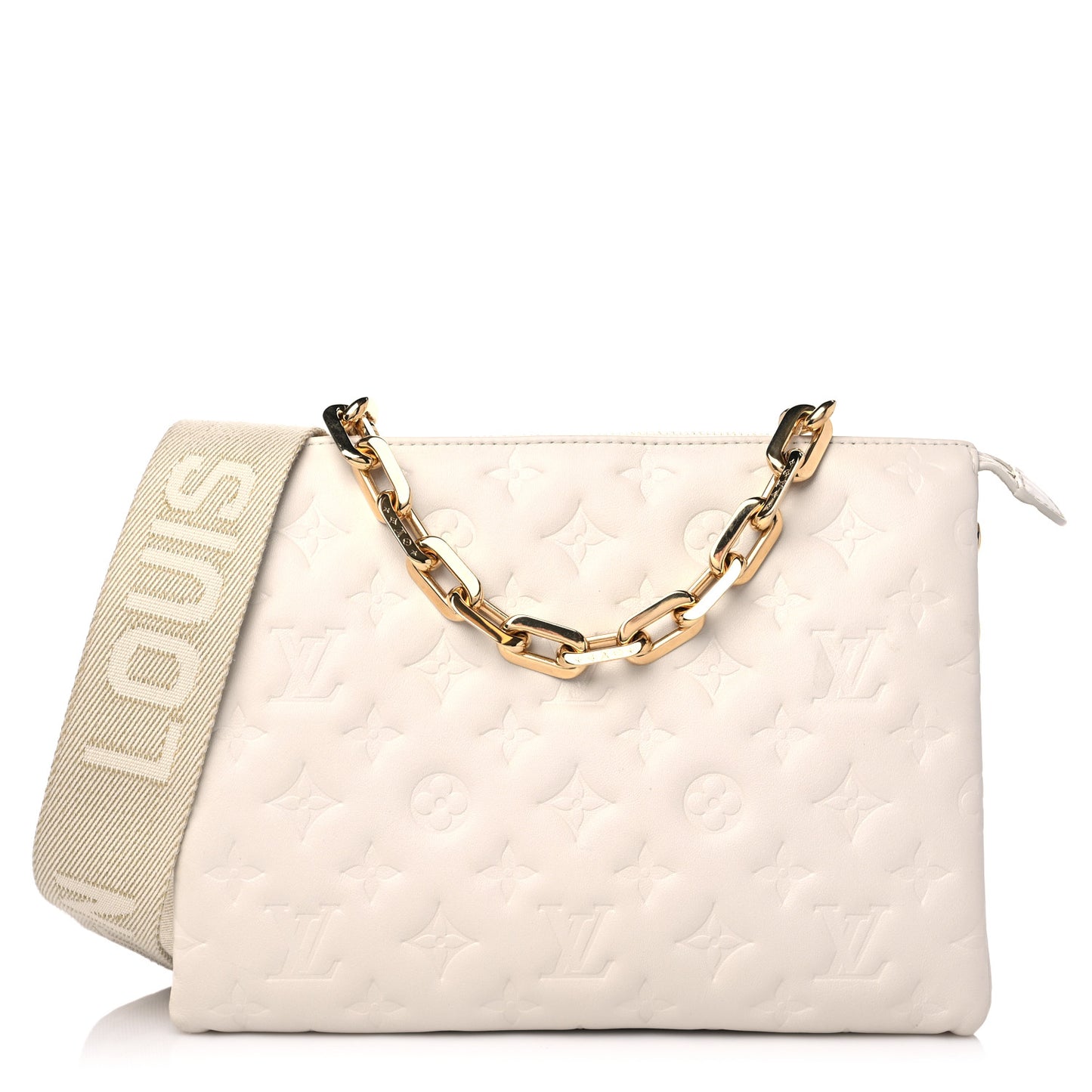 Lambskin Embossed Monogram Coussin PM Cream