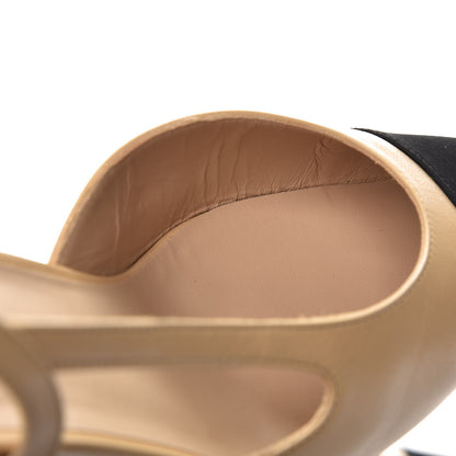 Chanel Goatskin Grosgrain Cap Toe CC Slingback Pumps 40 Beige Black 13 of 14