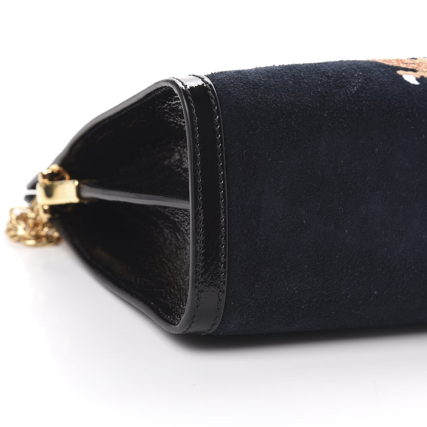 Suede Patent Web Dragon Embroidered Medium Ophidia Chain Shoulder Bag Blue Multicolor Black