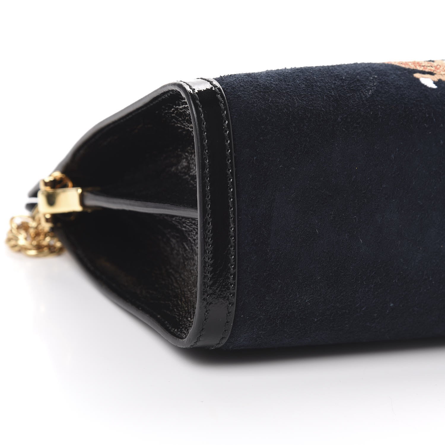 Gucci Suede Patent Web Dragon Embroidered Medium Ophidia Chain Shoulder Bag Blue Multicolor Black 9 of 14