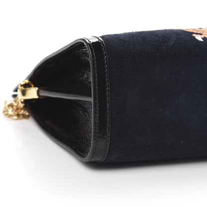 Gucci Suede Patent Web Dragon Embroidered Medium Ophidia Chain Shoulder Bag Blue Multicolor Black 9 of 14