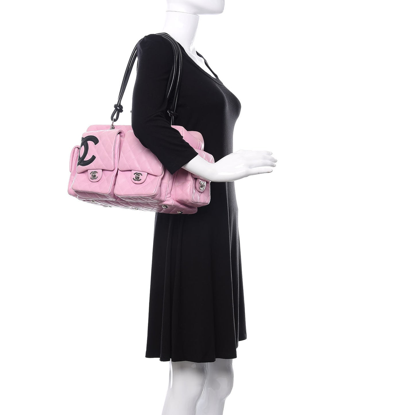 Calfskin Quilted Large Cambon Multipocket Reporter Pink Black