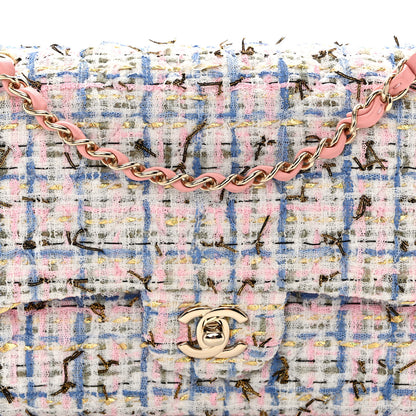Chanel Tweed Quilted Medium Double Flap Blue Pink Gold White 8 of 11
