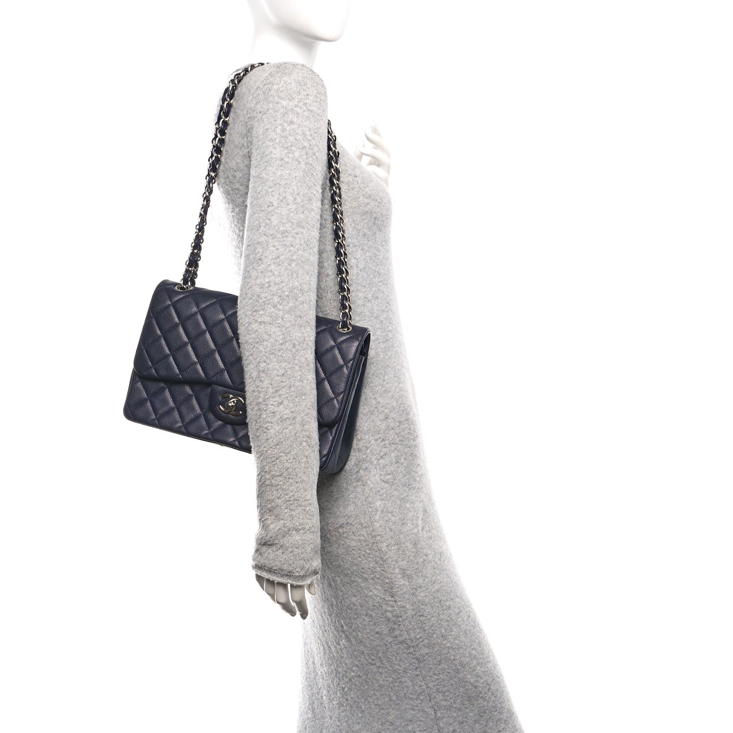 Chanel Caviar Quilted Jumbo Double Flap Navy Blue 2 of 12