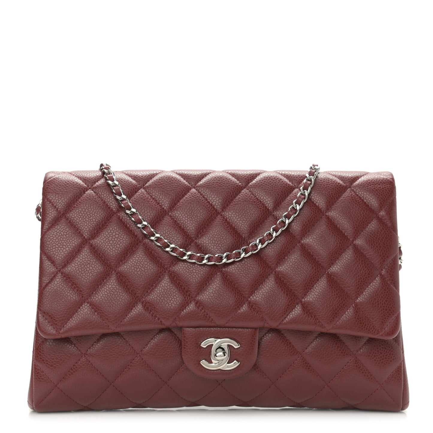 Caviar Quilted Clutch With Chain Flap Dark Red