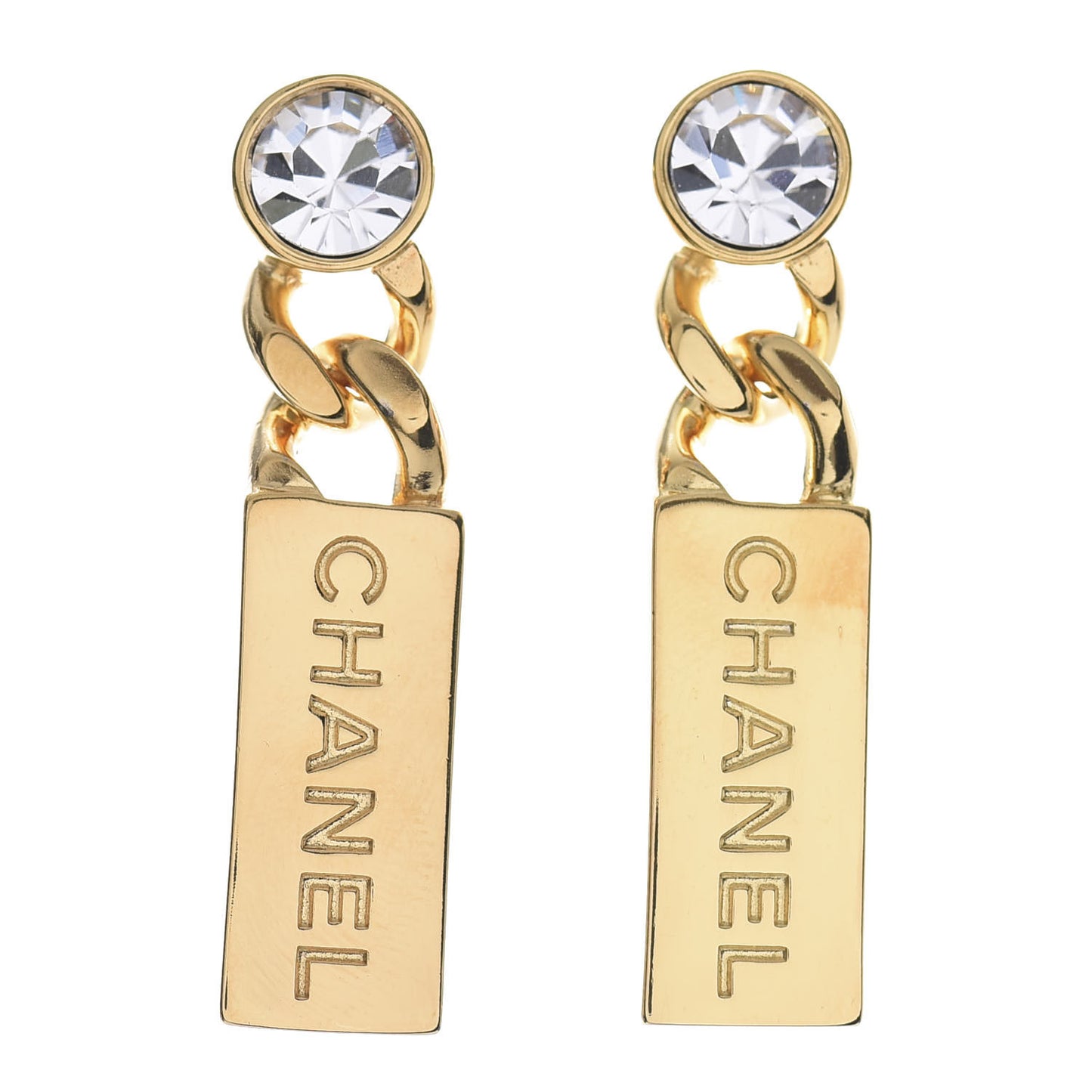 Crystal Tag Drop Earrings Gold