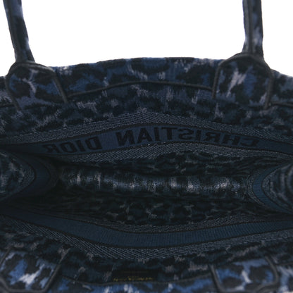 Christian Dior Canvas Mizza Embroidered Medium Leopard Book Tote Blue 5 of 9