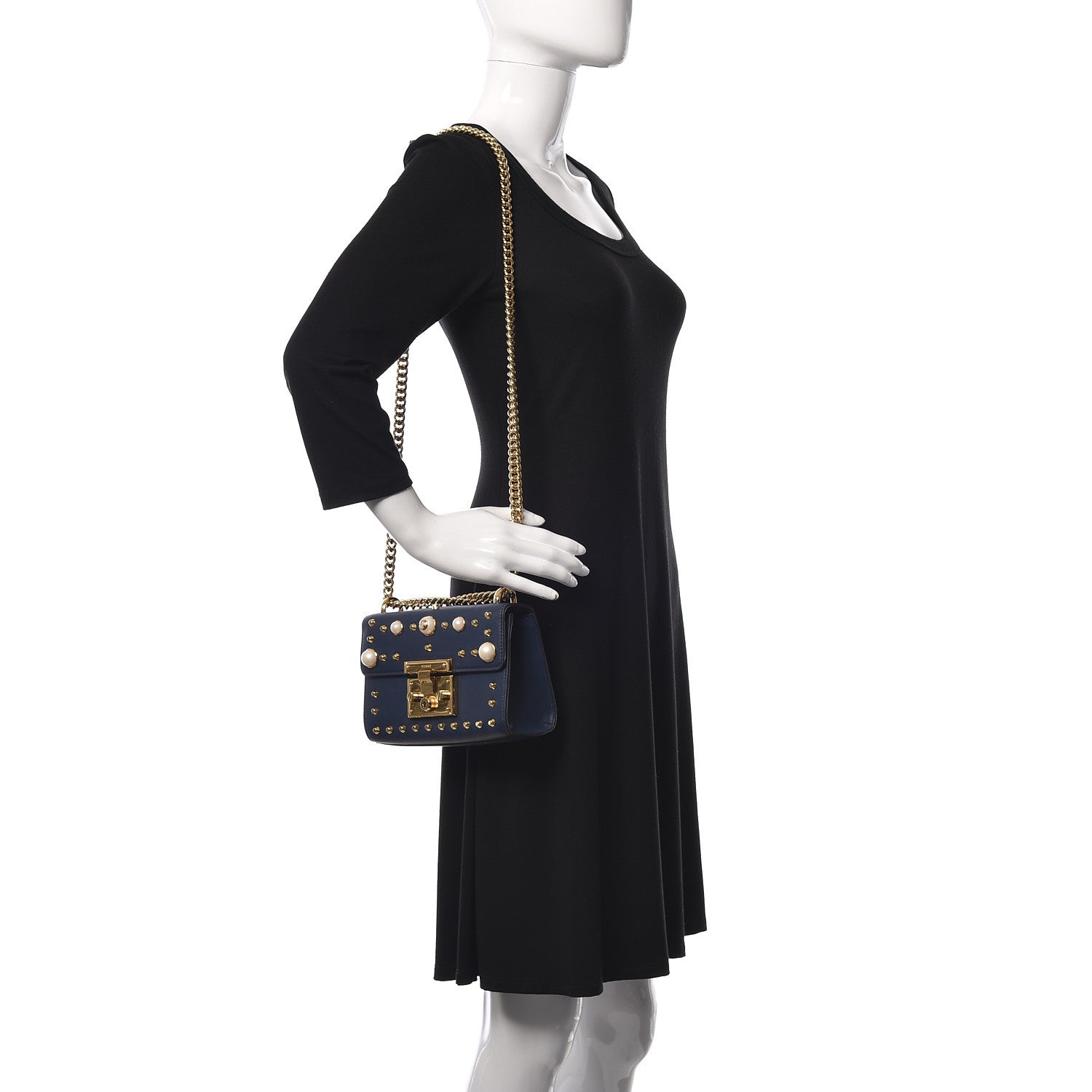 Gucci Calfskin Studded Small Padlock Shoulder Bag Blue Agata 2 of 10