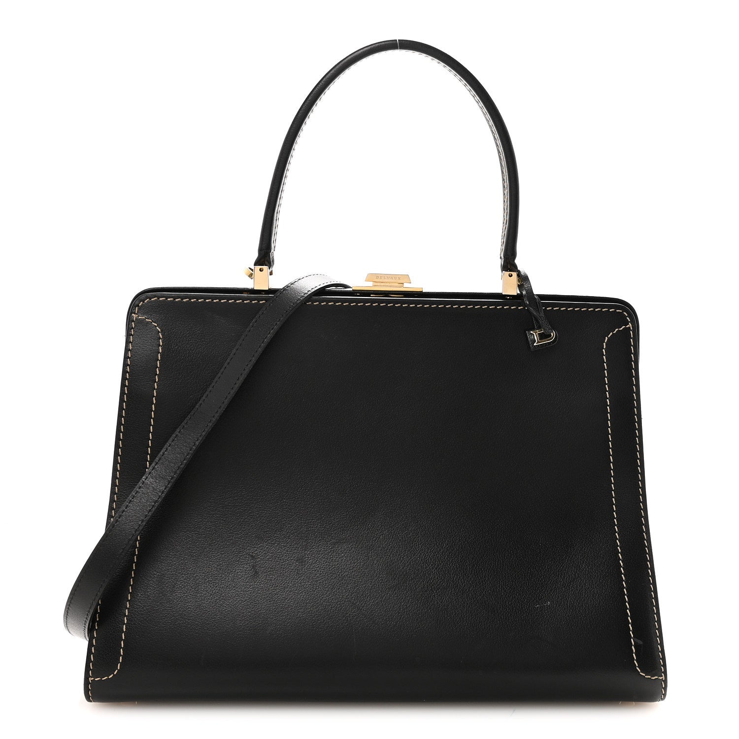 Delvaux Calfskin Evasion Top Handle Frame Bag Black 1 of 9