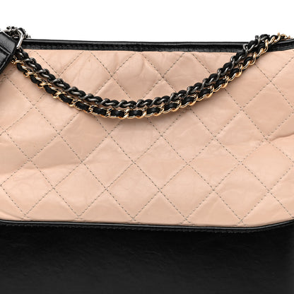 Chanel Aged Calfskin Quilted Medium Gabrielle Hobo Beige Black 8 of 12
