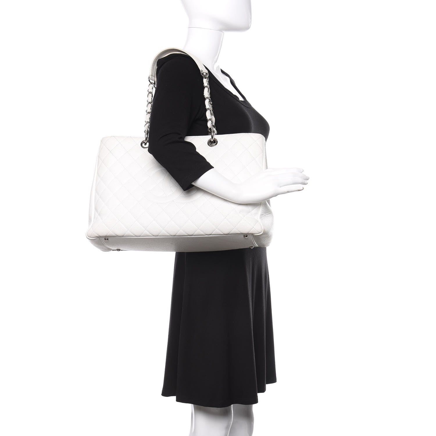 Chanel Caviar Quilted XL Grand Shopping Tote GST White 2 of 15