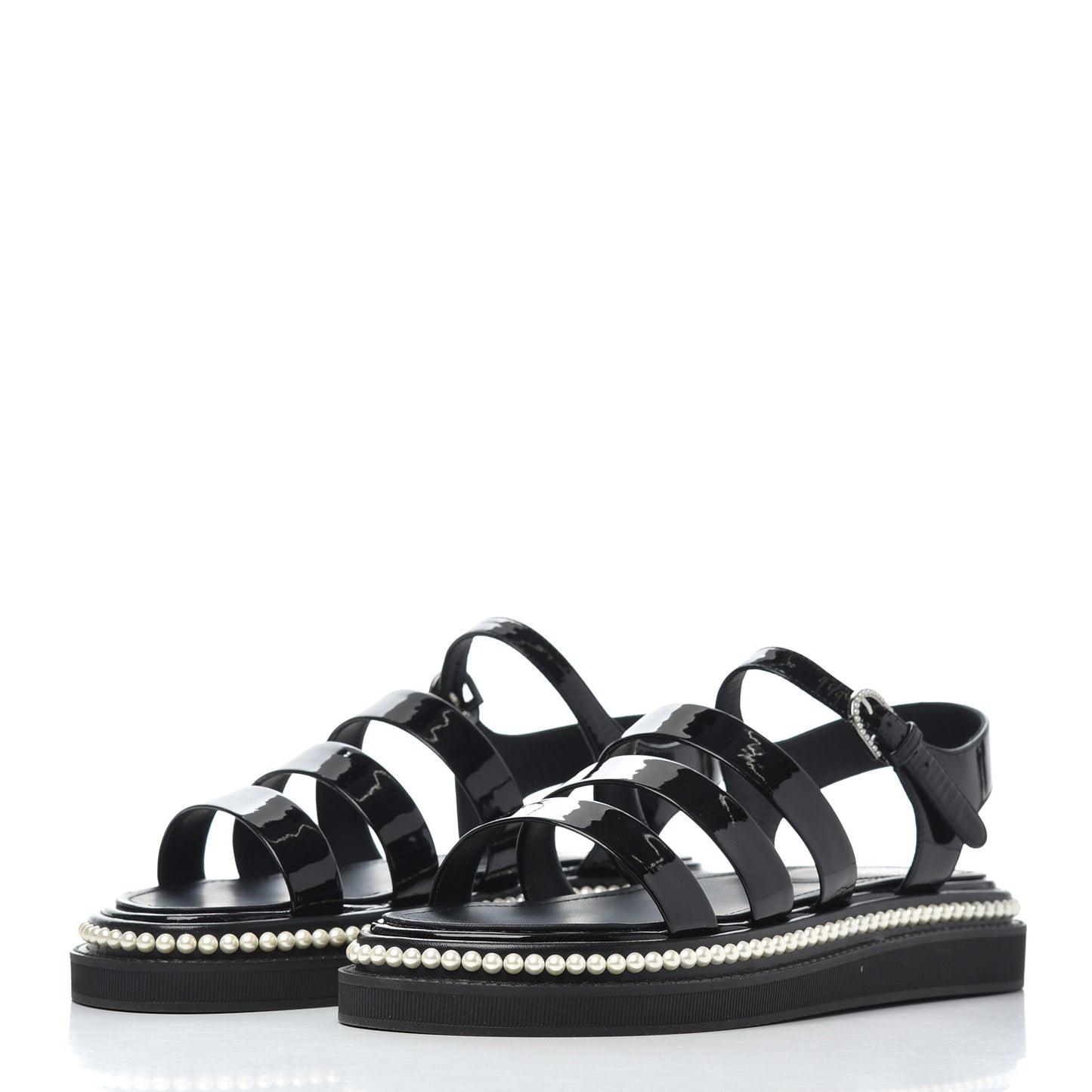 Patent Calfskin Pearl Platform Sandal 39 Black