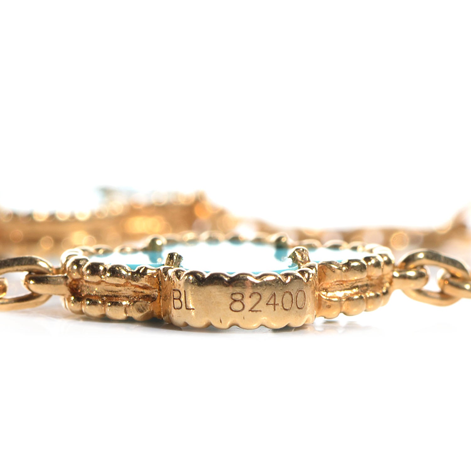 Van Cleef & Arpels 18K Yellow Gold Turquoise 5 Motifs Vintage Alhambra Bracelet 5 of 6