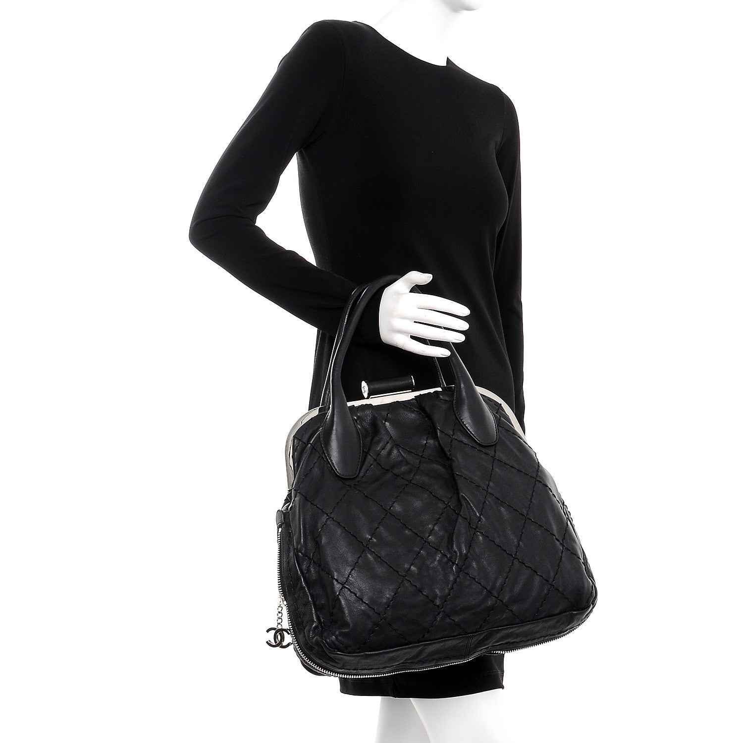 Chanel Calfskin Stitched Expandable Frame Bag Black 2 of 8