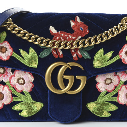 Gucci Velvet Matelasse Deer Embroidered Small GG Marmont Shoulder Bag Cobalt 10 of 10
