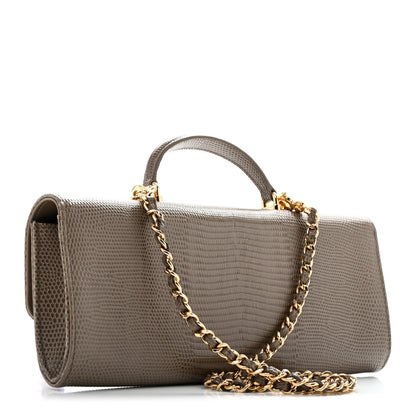 Chanel Calfskin Lizard Embossed Top Handle Long Clutch With Chain Dark Khaki 2 of 11