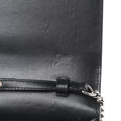 Saint Laurent Calfskin Crocodile Embossed Monogram Chain Wallet Black 11 of 15