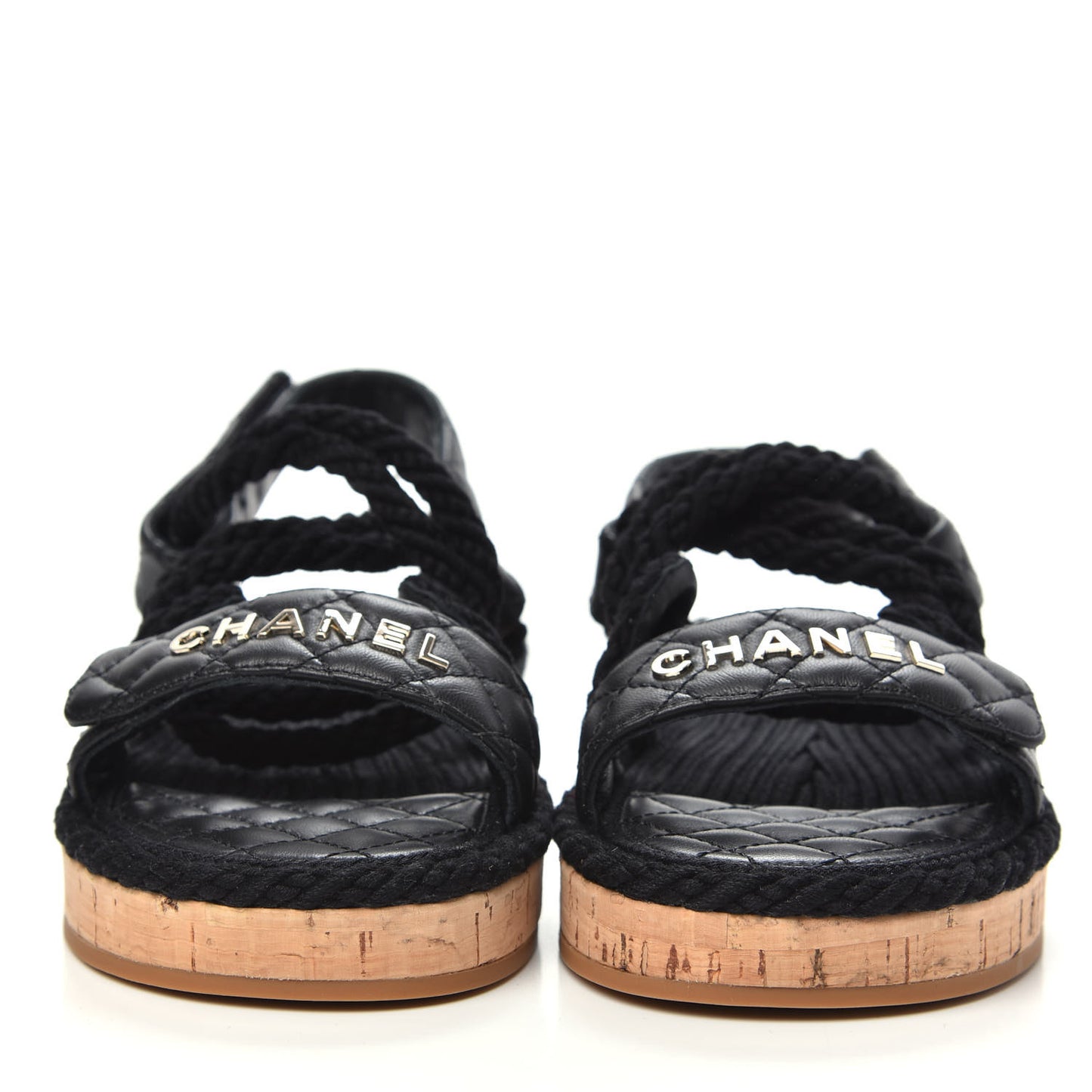 Cord Lambskin Quilted Logo Sandals 37 Black