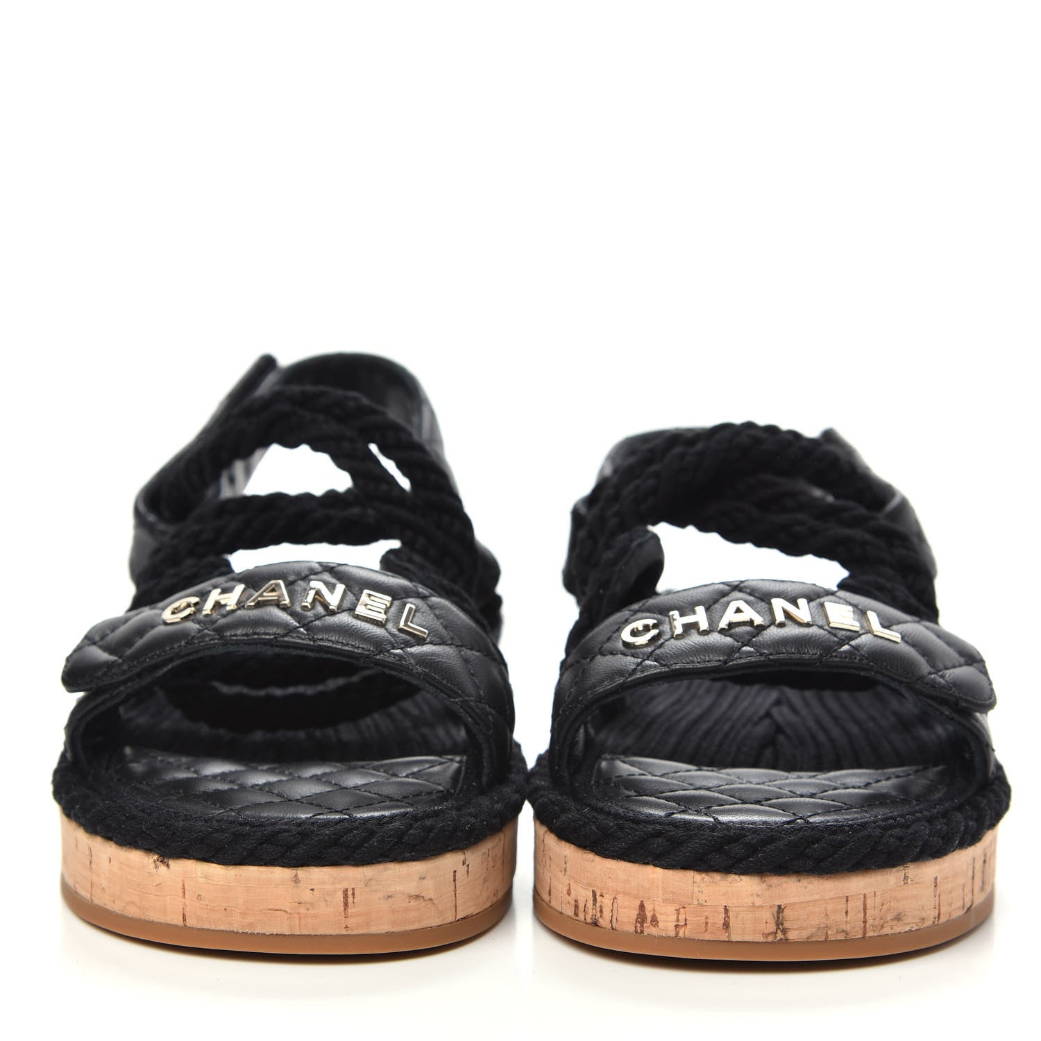 Chanel Cord Lambskin Quilted Logo Sandals 37 Black 2 of 11