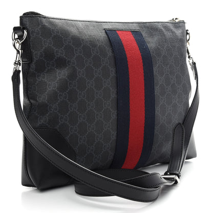 Gucci Soft GG Supreme Monogram Appia Calfskin Web East West Messenger Bag Black Grey 2 of 12