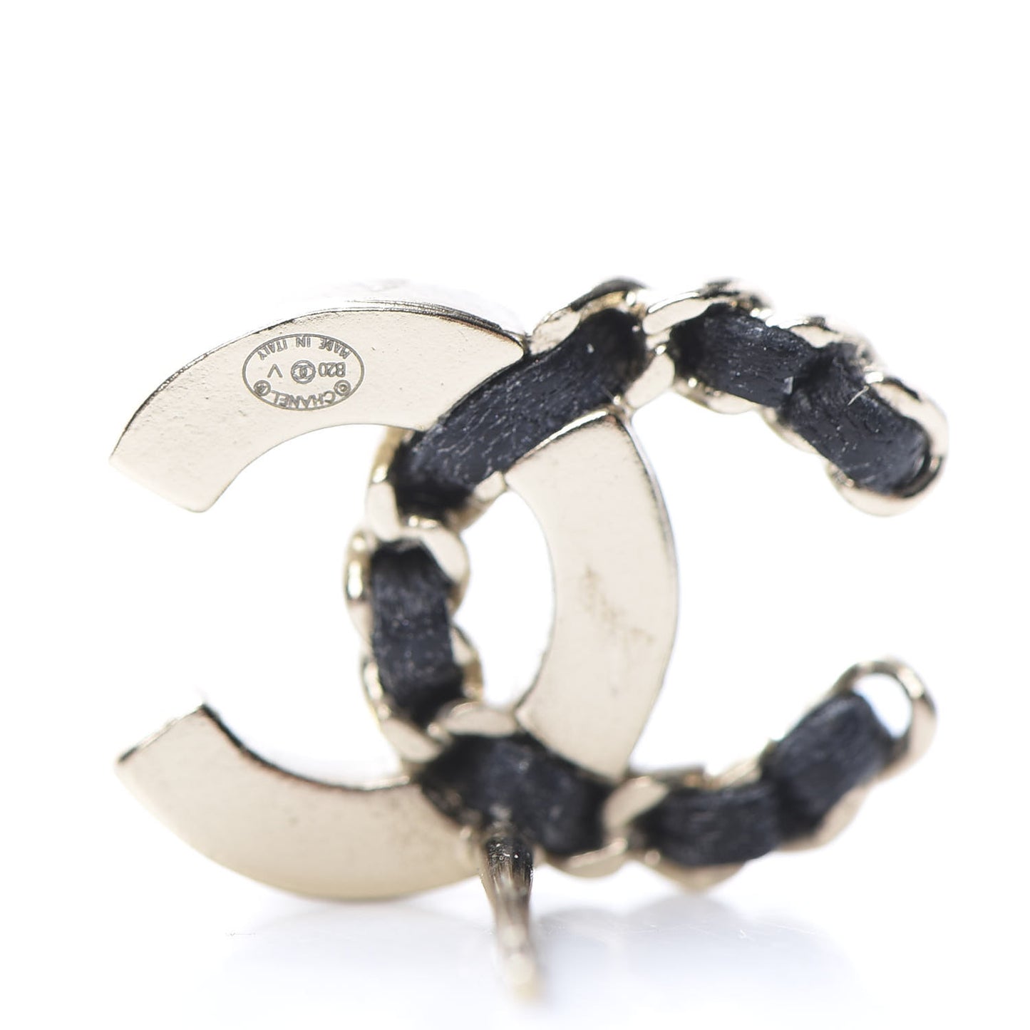 Crystal Baguette Lambskin Chain CC Vintage Allure Stud Earrings Black Gold