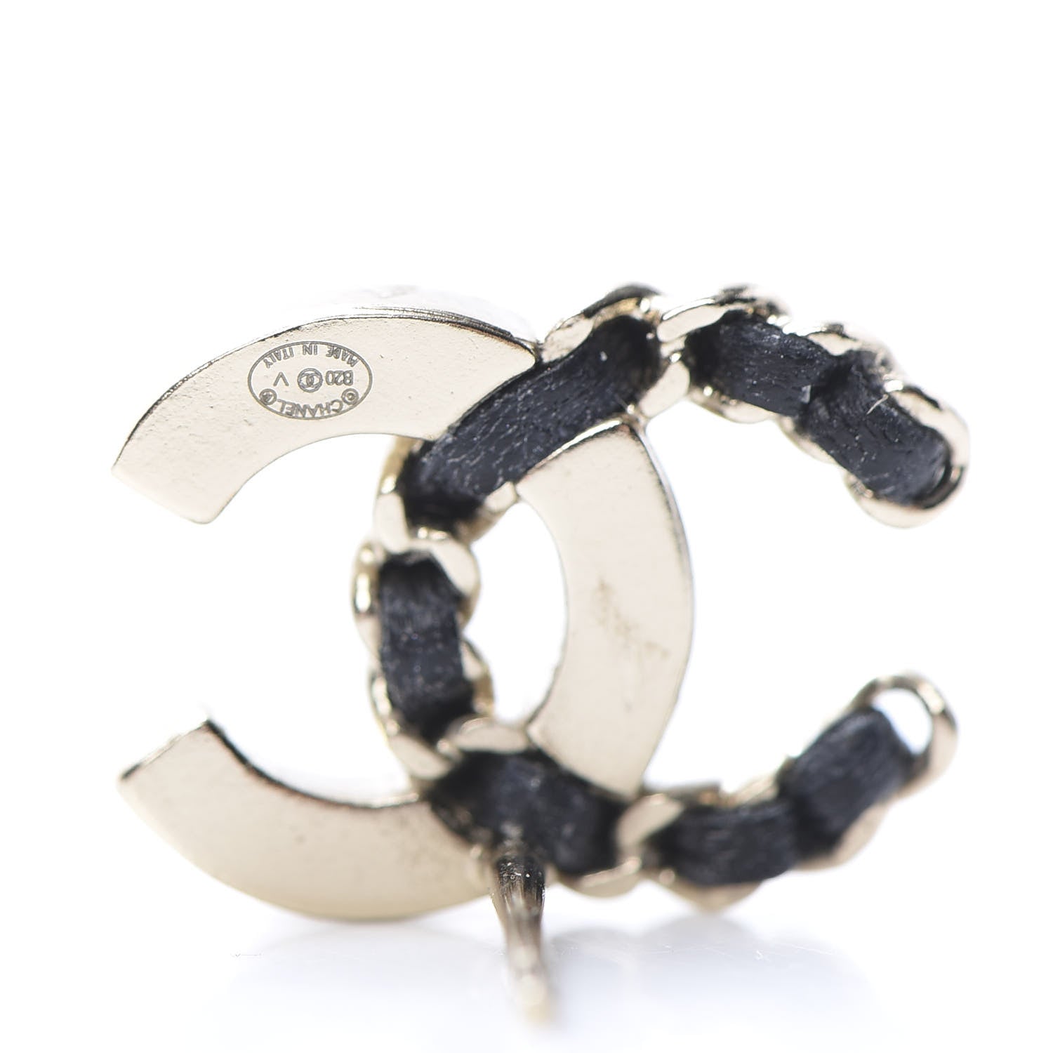 Chanel Crystal Baguette Lambskin Chain CC Vintage Allure Stud Earrings Black Gold 4 of 6