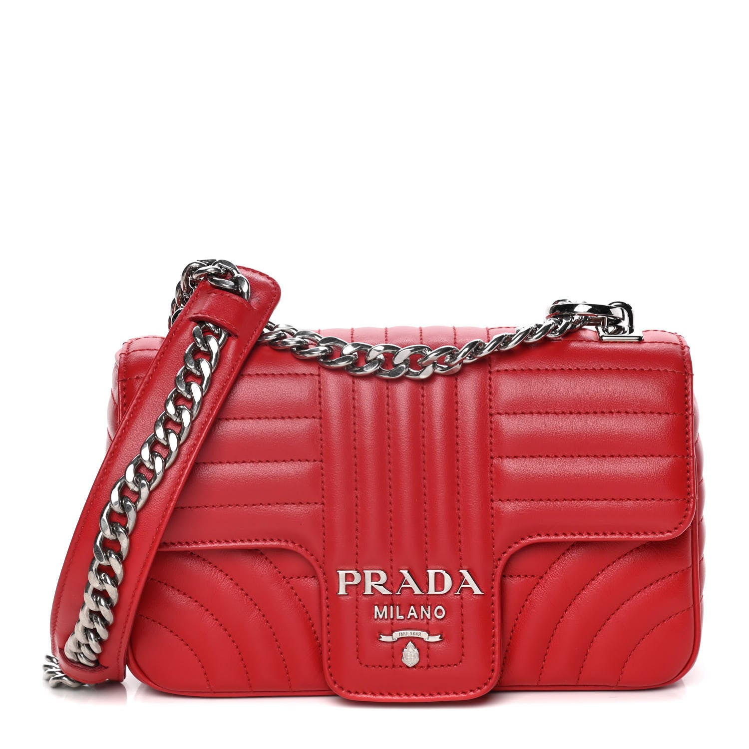 Prada Soft Calfskin Impunture Diagramme Small Chain Flap Shoulder Bag Fuoco 1 of 14