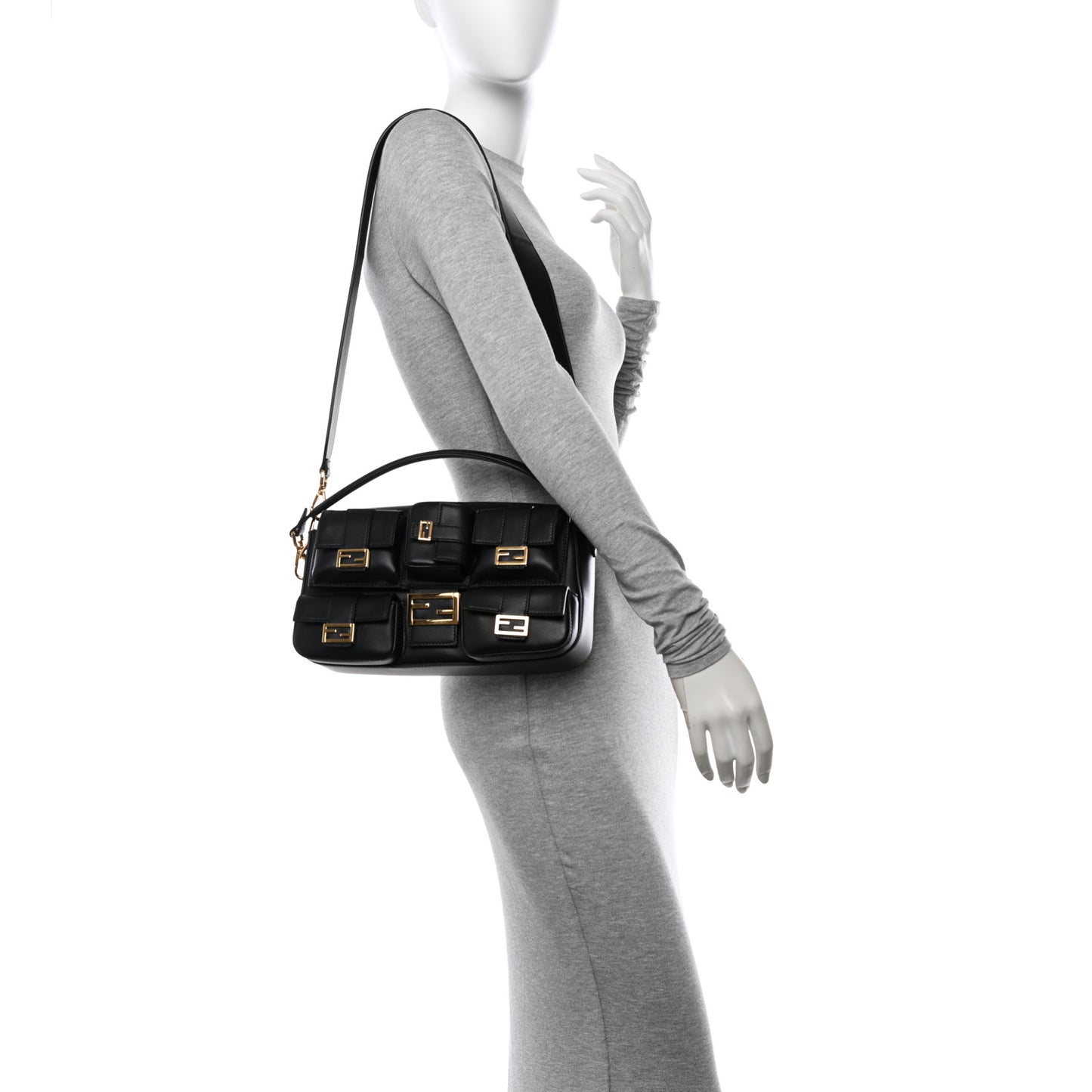 Shiny Nappa Multipocket Baguette Black