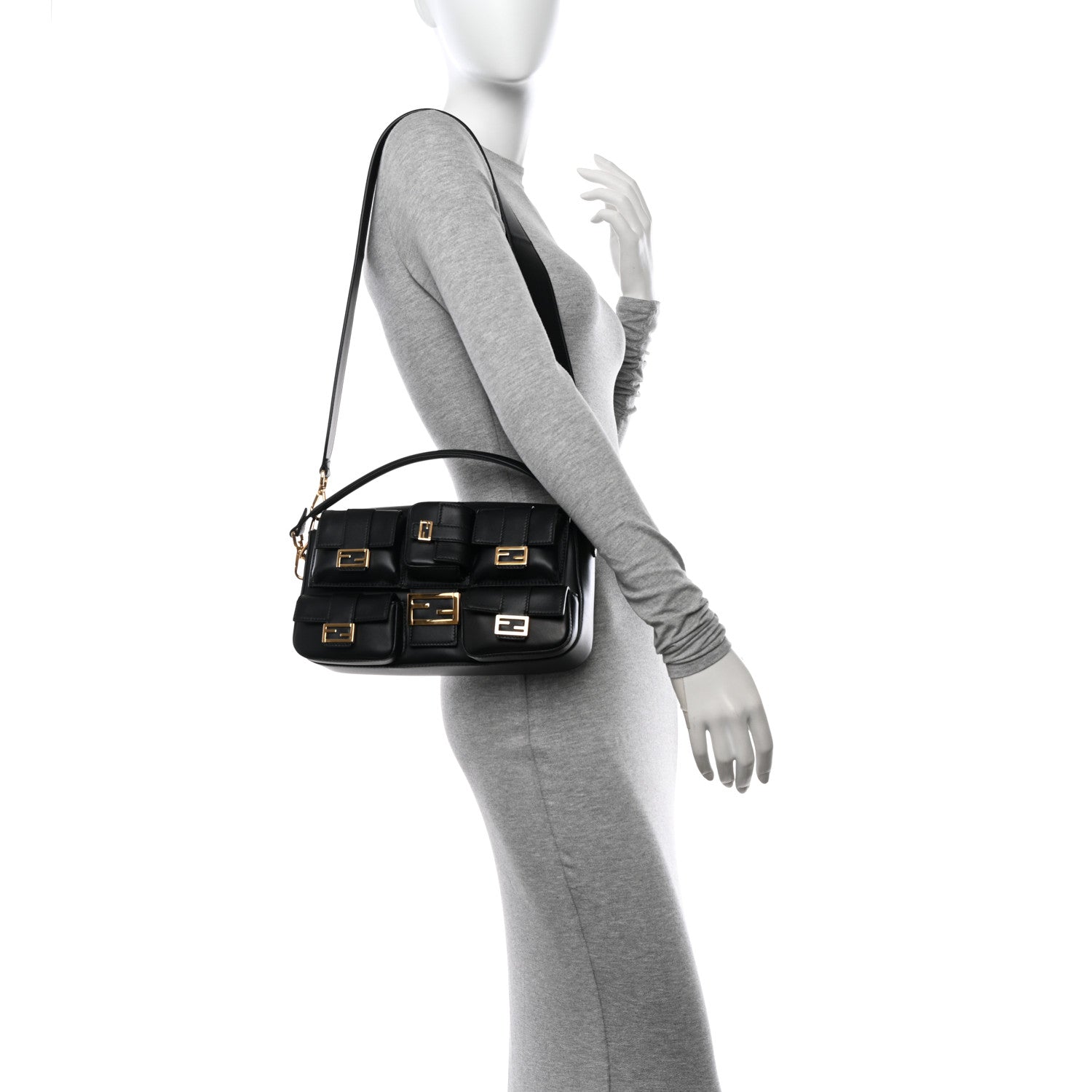 Fendi Shiny Nappa Multipocket Baguette Black 2 of 11