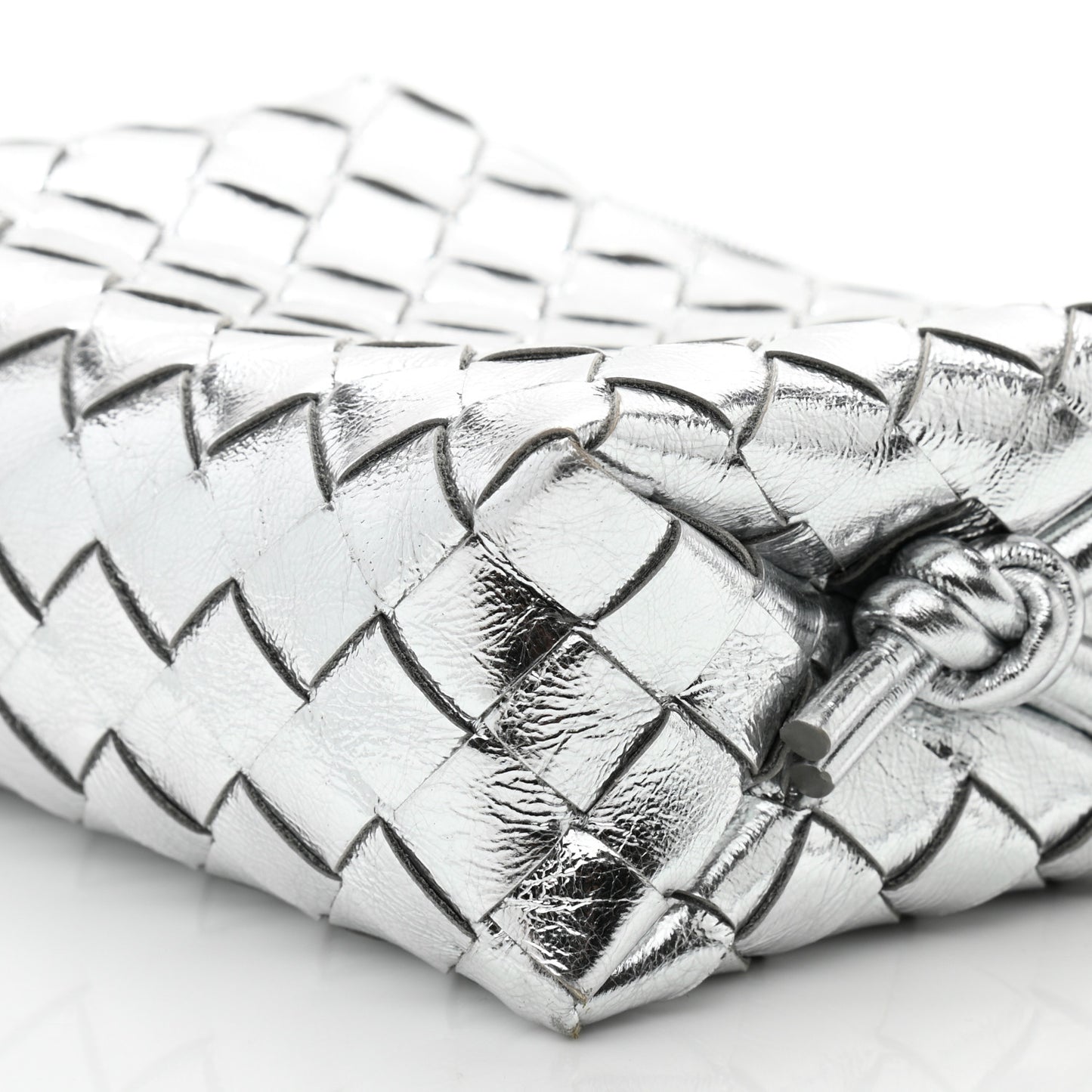 Metallic Nappa Intrecciato Mini Looping Crossbody Silver