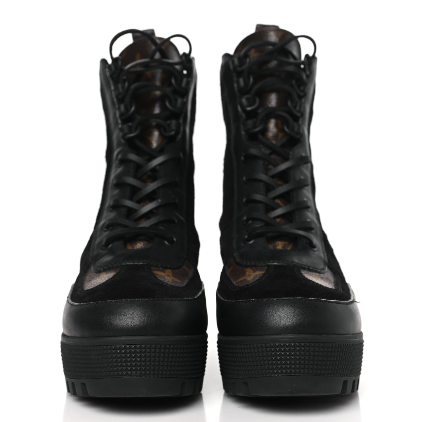Suede Calfskin Monogram Laureate Platform Desert Boots 39.5 Black