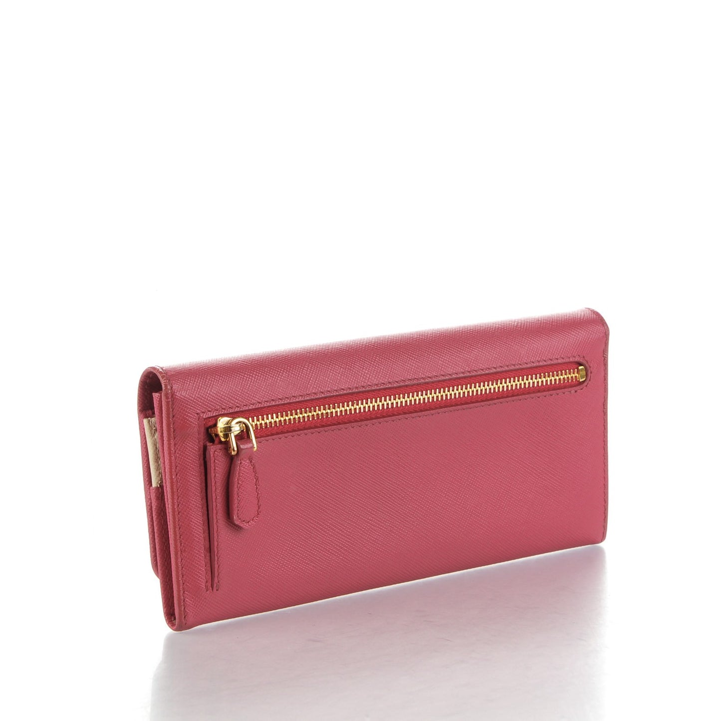Saffiano Bi-Color Metal Continental Flap Wallet Fragola Talco
