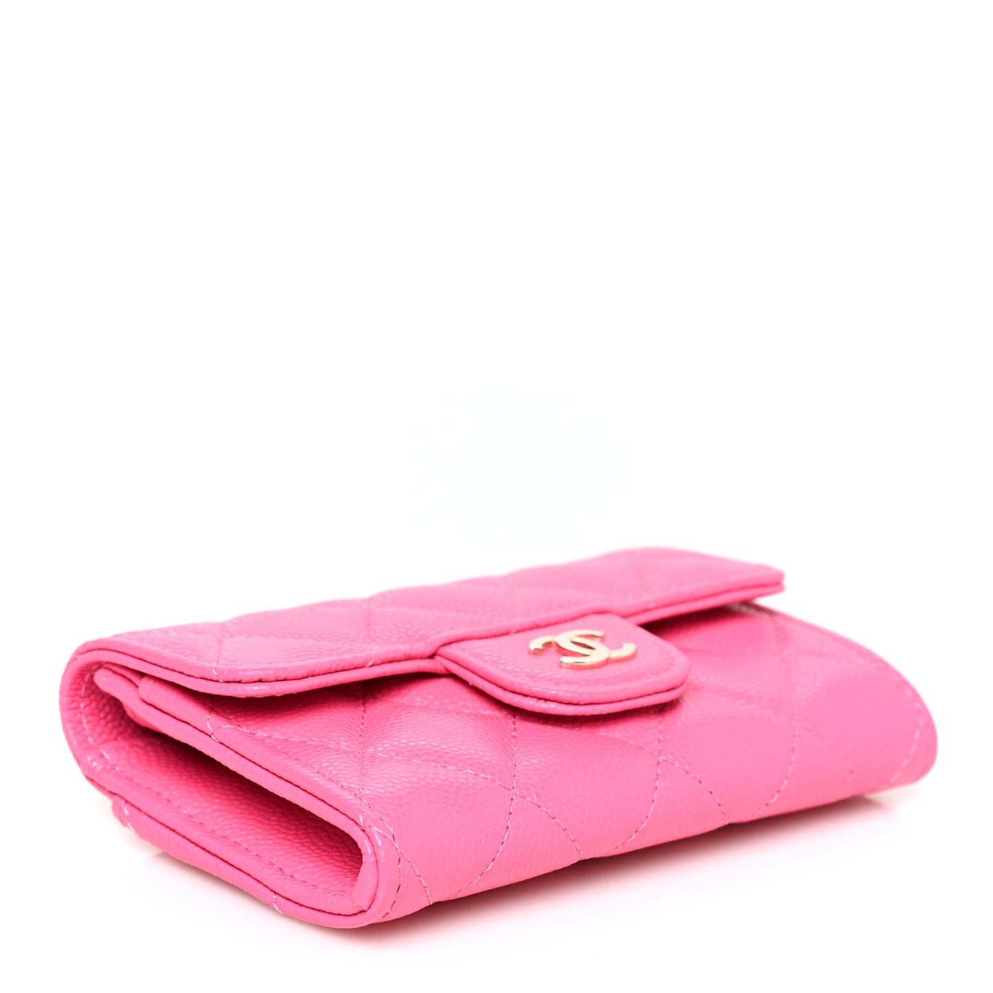 Caviar Quilted Flap Card Holder Wallet Pink