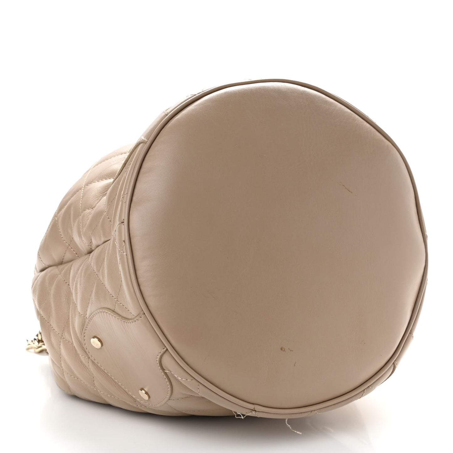 Calfskin Quilted Bucket Shoulder Bag Beige