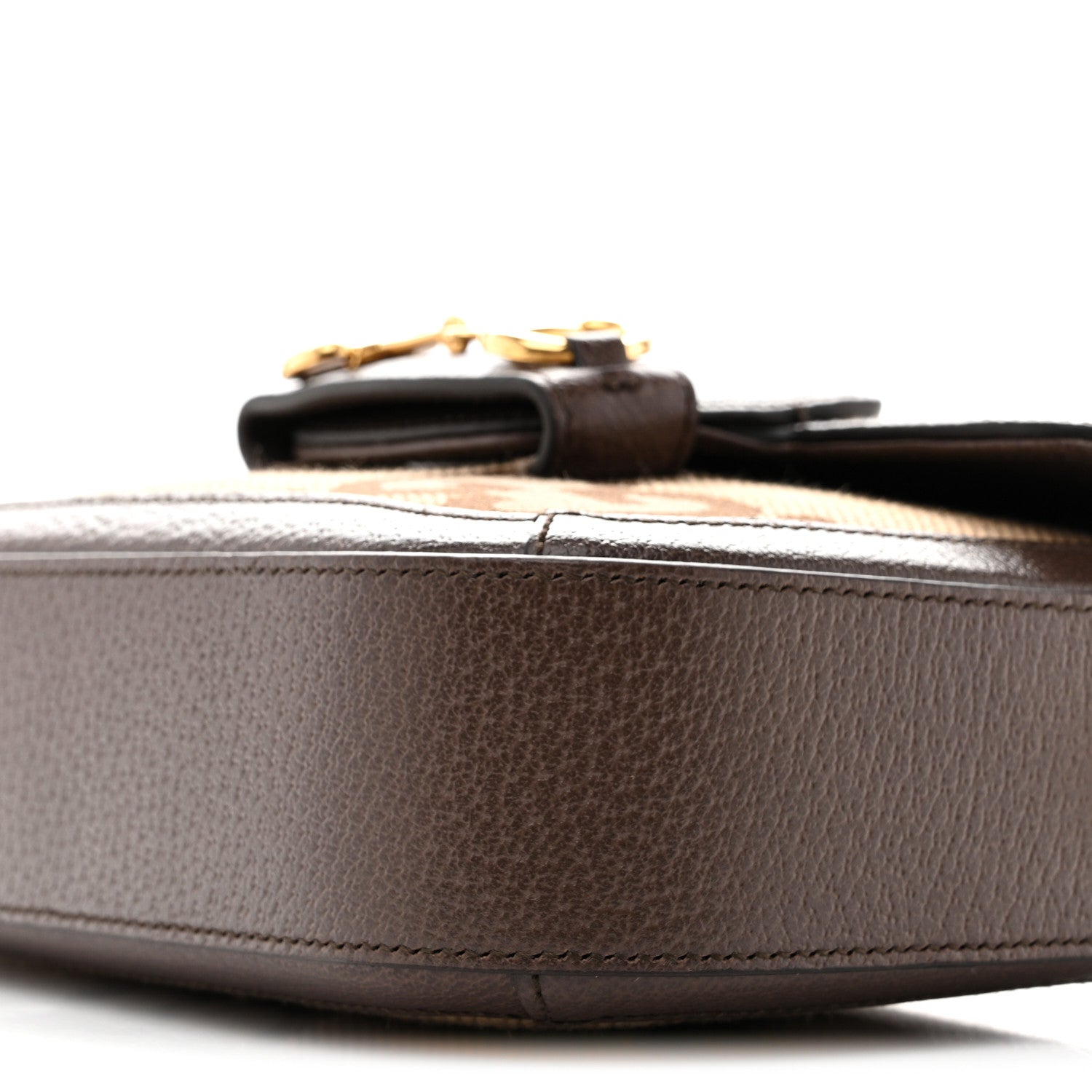 Gucci Monogram Jumbo GG Textured Dollar Calfskin Web Mini Horsebit 1955 Shoulder Bag Camel Ebony New Acero 9 of 12