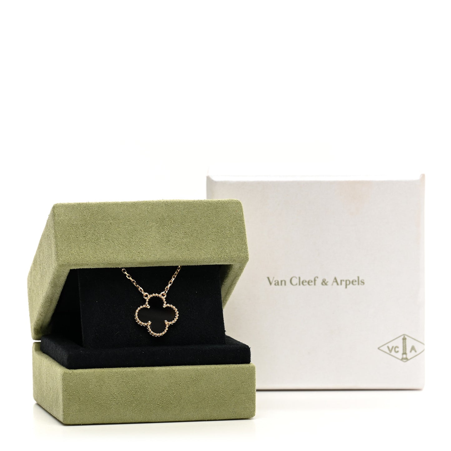 18K Yellow Gold Black Onyx Vintage Alhambra Pendant Necklace