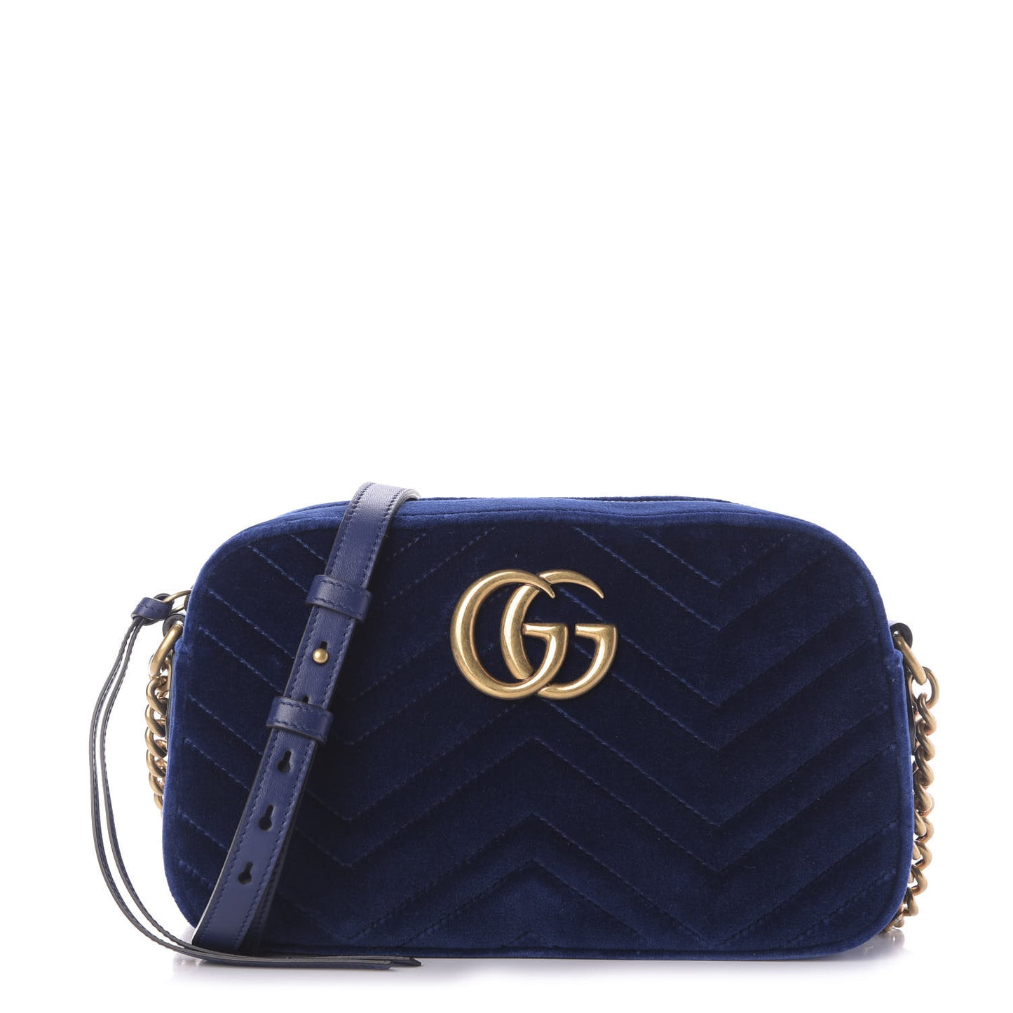 Velvet Matelasse Small GG Marmont Chain Shoulder Bag Cobalt