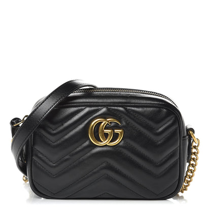 Gucci Calfskin Matelasse Mini GG Marmont Chain Shoulder Bag Black 1 of 11