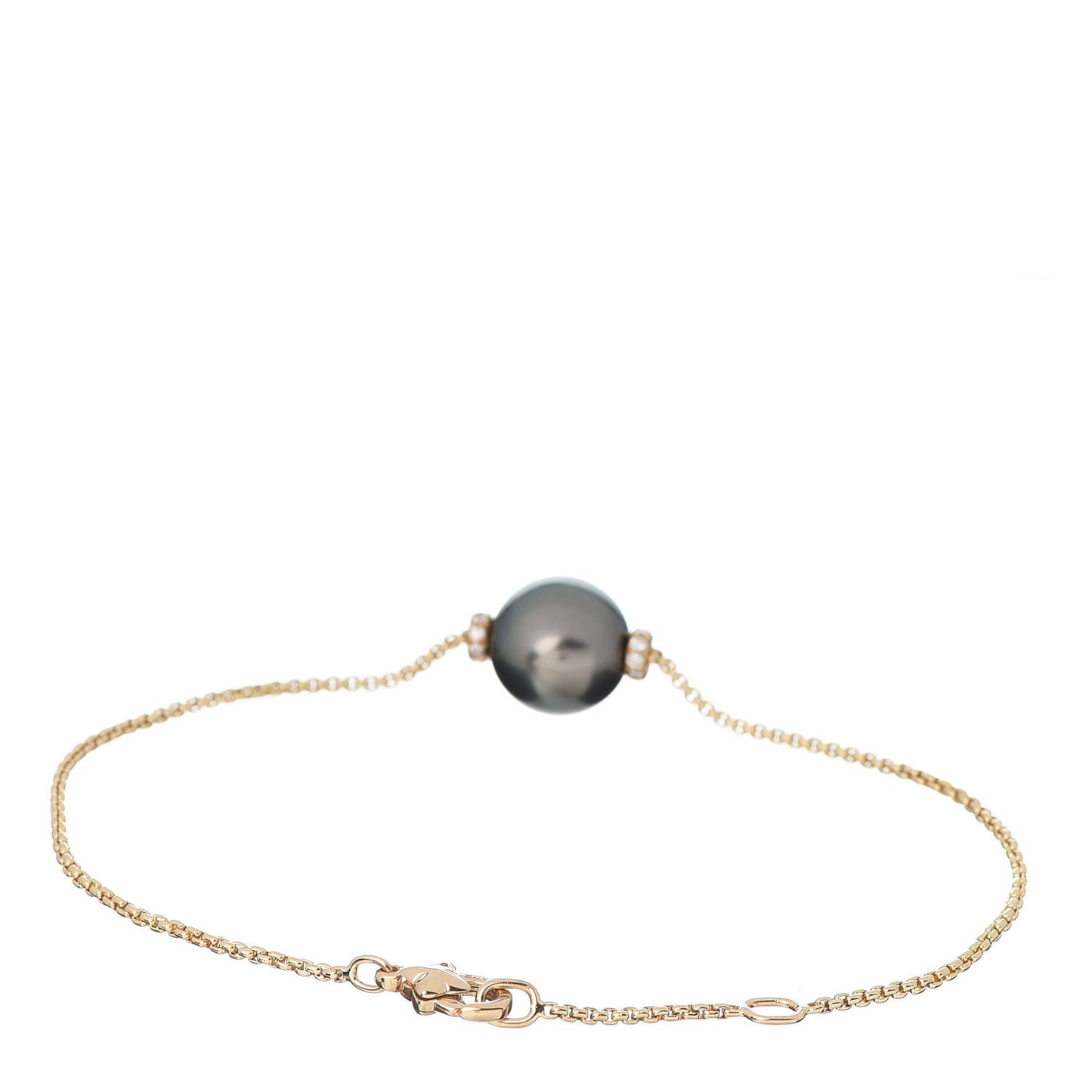 18K Yellow Gold Diamond Tahitian Pearl Solari Single Station Adjustable Bracelet Grey