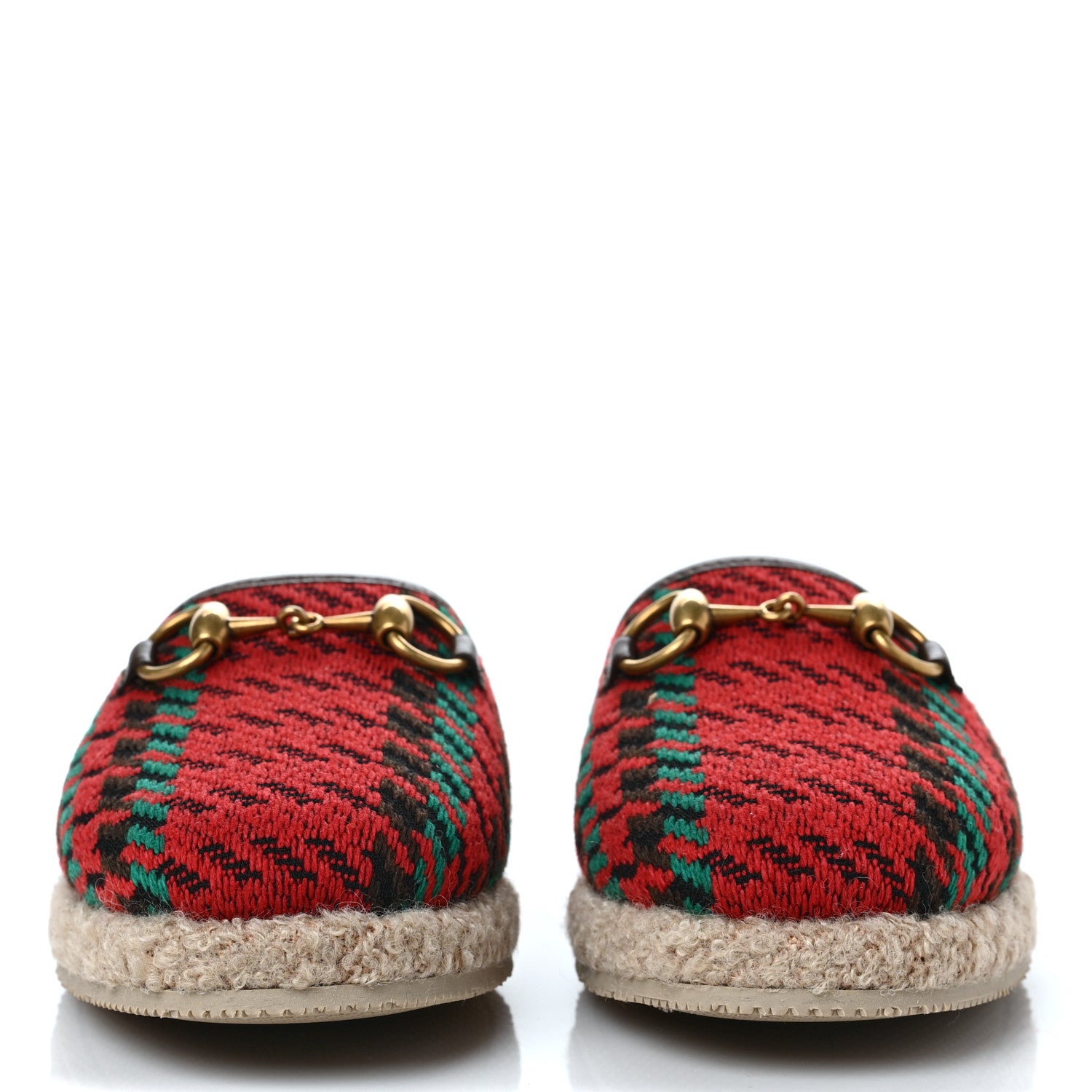 Gucci Tweed Wool Houndstooth Womens Fria Slippers 36 Red Green New Acero Butterscotch 2 of 10