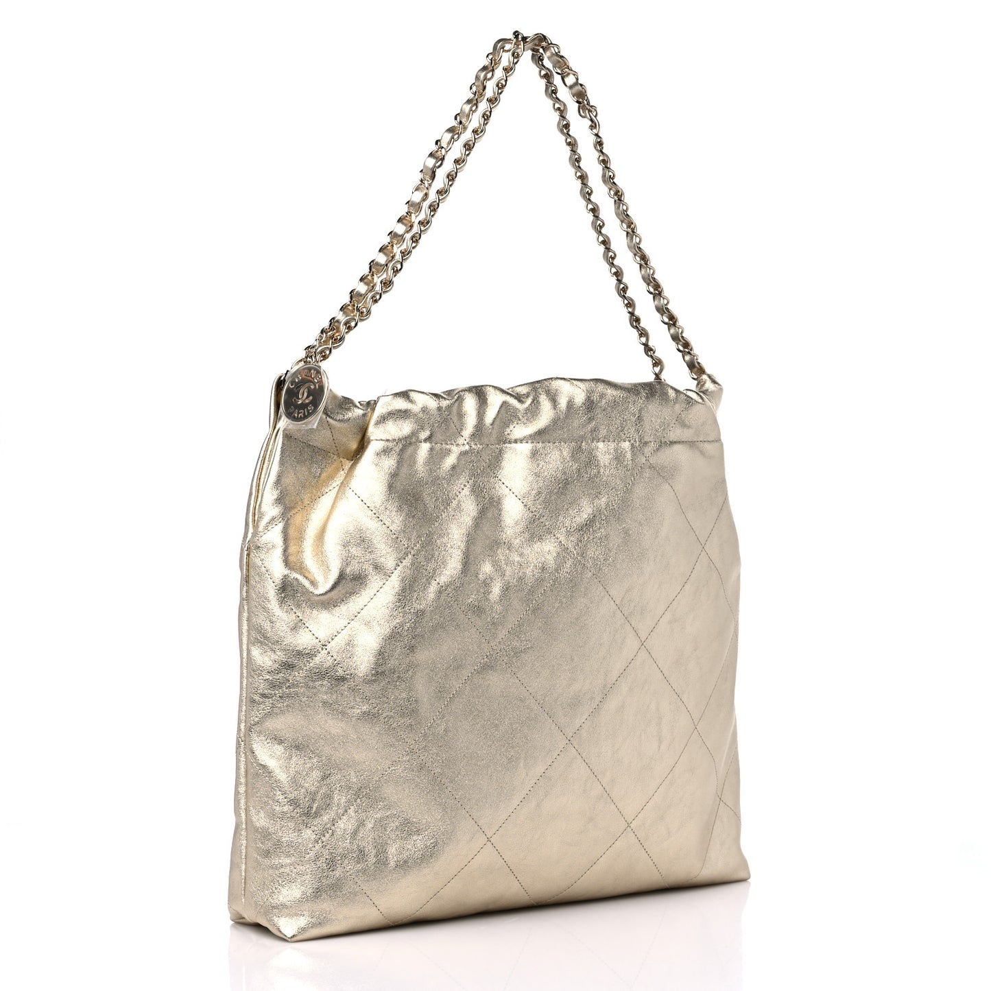 Metallic Calfskin Quilted Chanel 22 Golden