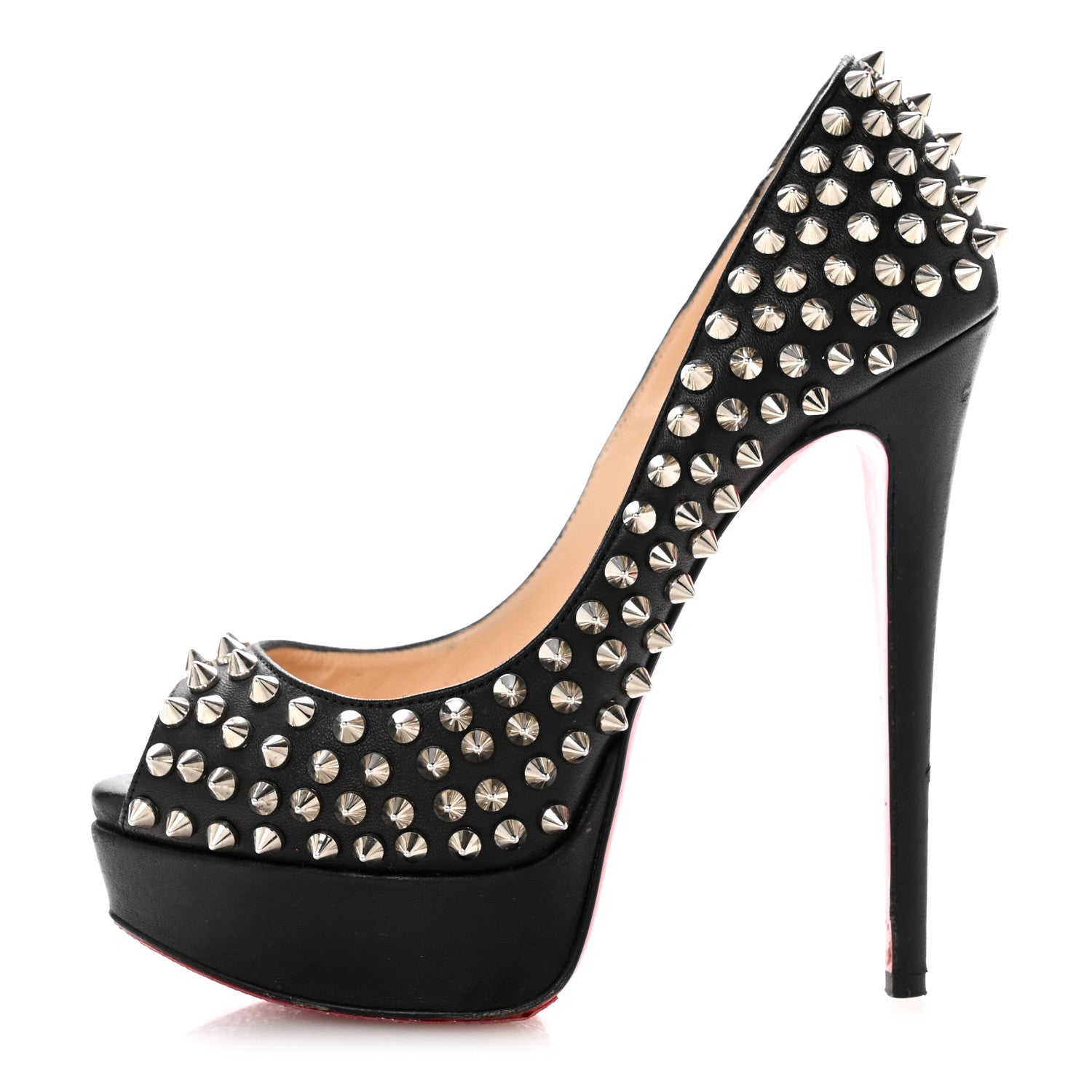 Christian Louboutin Nappa Lady Peep Spikes 150 Pumps 35 Black Silver 1 of 11