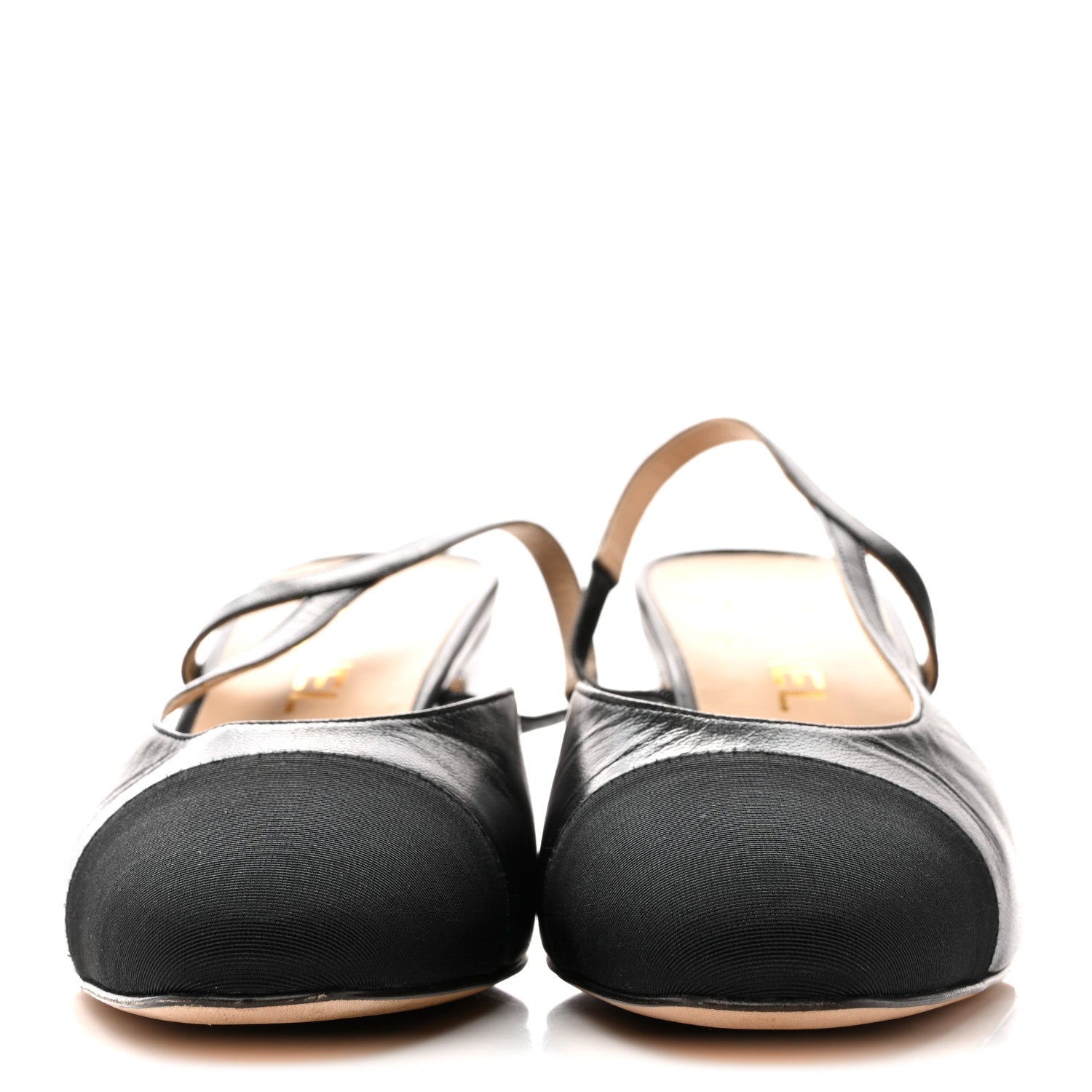 Chanel Goatskin Grosgrain Cap Toe CC Slingback Pumps 39.5 Black 3 of 9
