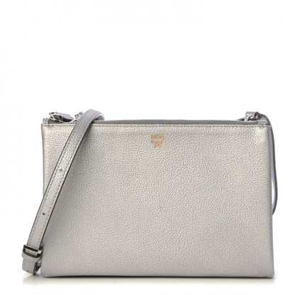 MCM Grained Calfskin Milla Double Crossbody Bag Spike Silver 1 of 11