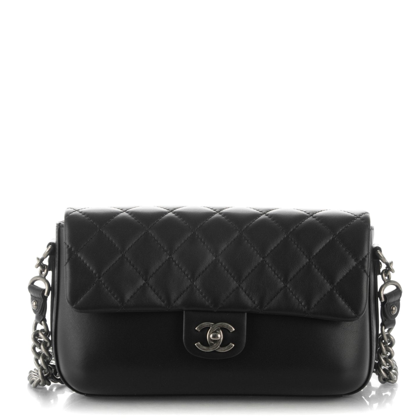 Calfskin Quilted Large Rock My Shoulder Flap Black
