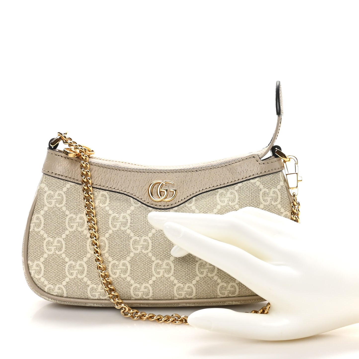 GG Supreme Monogram Textured Dollar Calfskin Web Mini Ophidia GG Handbag Beige Mystic White Oatmeal