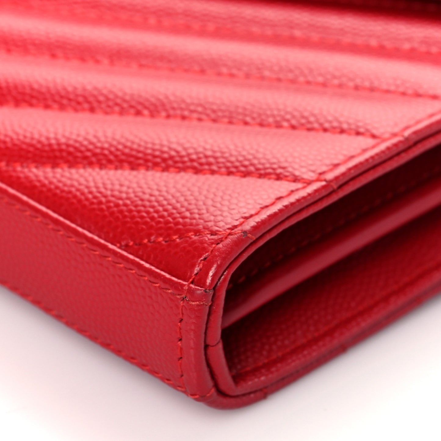 Grain De Poudre Matelasse Chevron Monogram Envelope Chain Wallet New Red