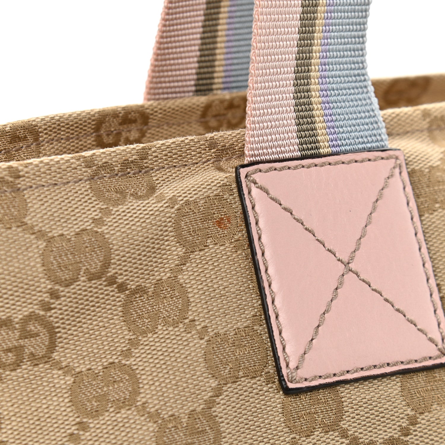 Gucci GG Monogram Medium Web Handle Bucket Tote Pink Blue 11 of 12