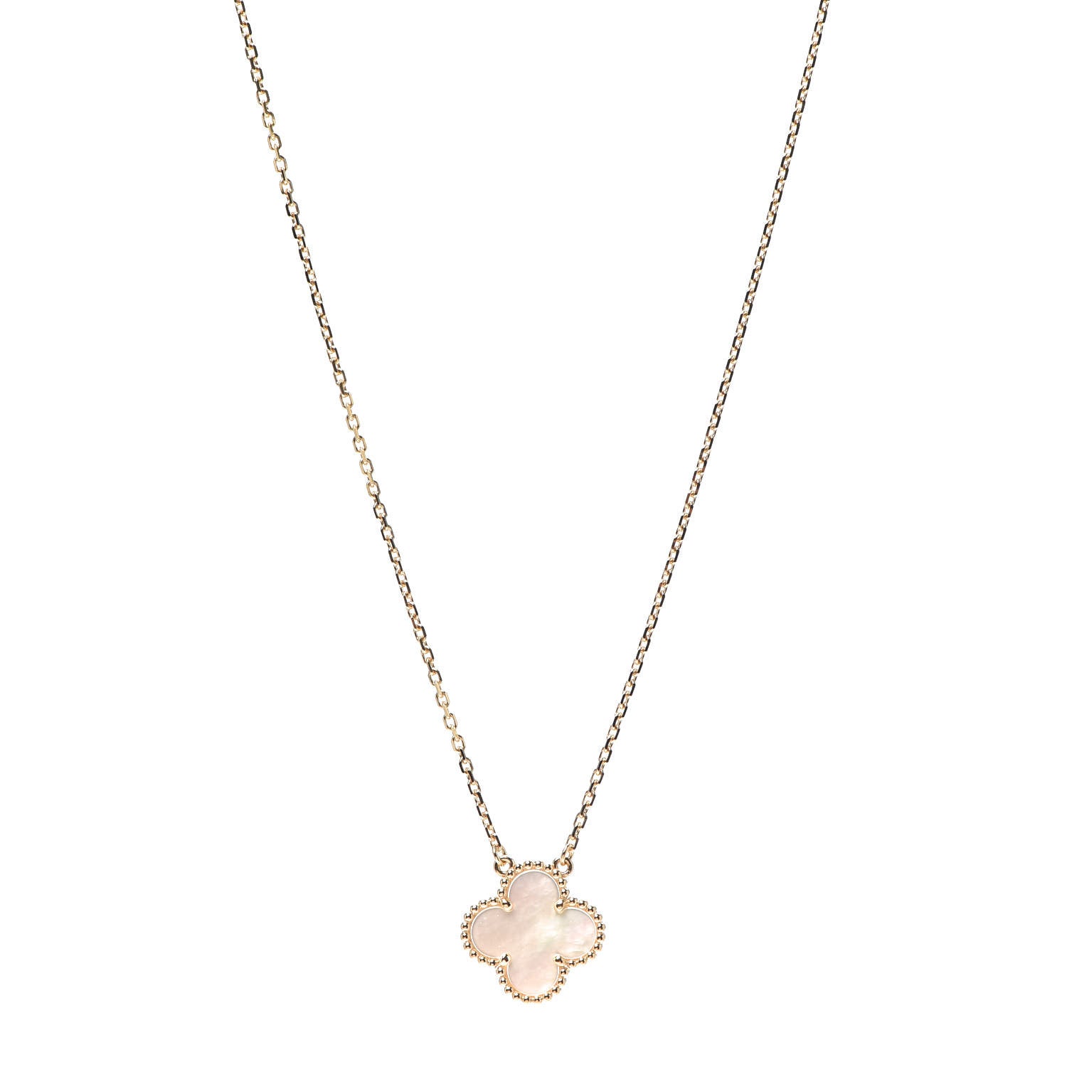 Van Cleef & Arpels 18K Yellow Gold Mother of Pearl Vintage Alhambra Pendant Necklace 1 of 8